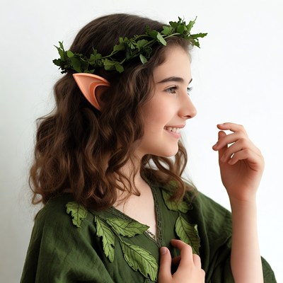 Girl in elf costume with leaf crown