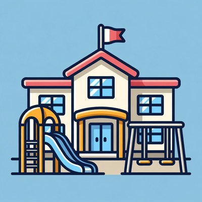 School with Playground Illustration