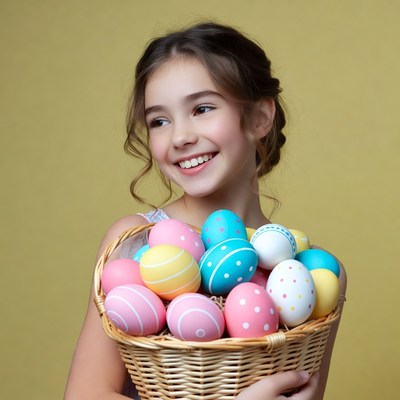 Girl holding Easter eggs basket