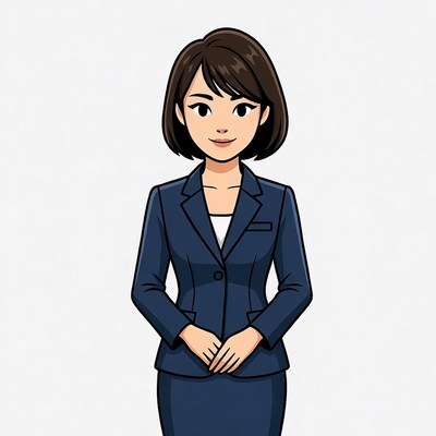 Asian woman in navy business suit illustration