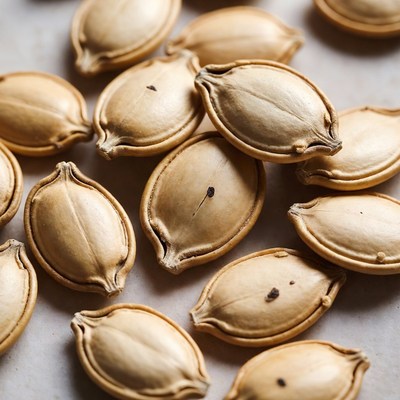 Scattered Pumpkin Seeds on Table