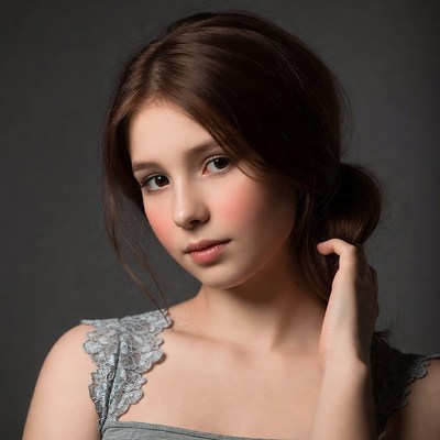 Young woman with brown hair ponytail