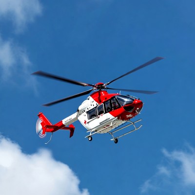 Red White Rescue Helicopter Flying