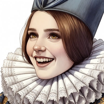 Smiling Woman in Elizabethan Collar and Hat