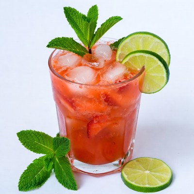 Strawberry Drink with Lime and Mint
