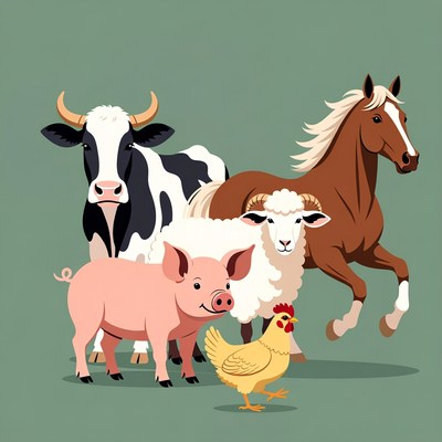 Farm Animals Illustration Group