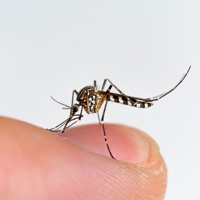 Mosquito on human finger