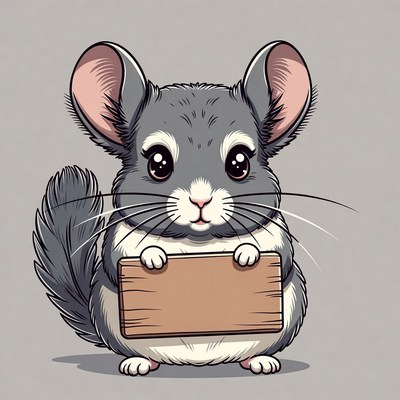 Cute chinchilla holding blank sign