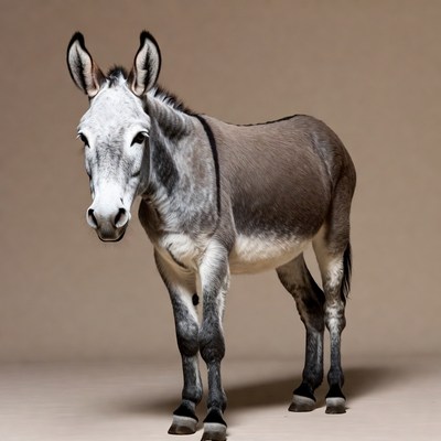 Gray donkey standing isolated