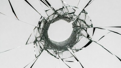 Bullet Hole in Shattered Glass