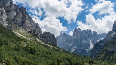 Dolomites Mountains with Green Valley