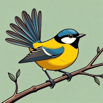 Blue Tit Bird on Branch