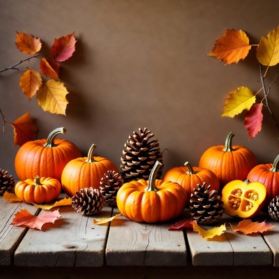 Autumn Pumpkins and Pine Cones