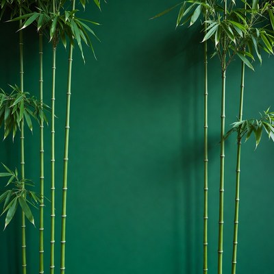 Bamboo stalks against green wall