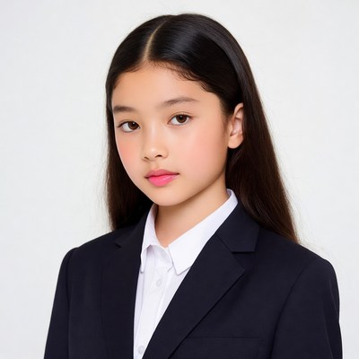 Asian girl in navy school uniform