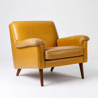 Yellow Leather Armchair on White Background