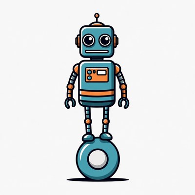 Cute blue robot balancing on ball