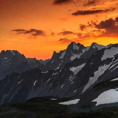 Snowy Mountains at Sunset