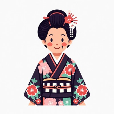 Smiling Japanese woman in kimono