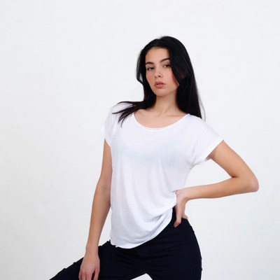 Young woman posing in white t-shirt