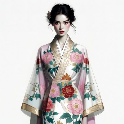 Asian woman in pink kimono