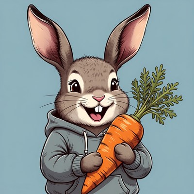 Cartoon bunny holding carrot