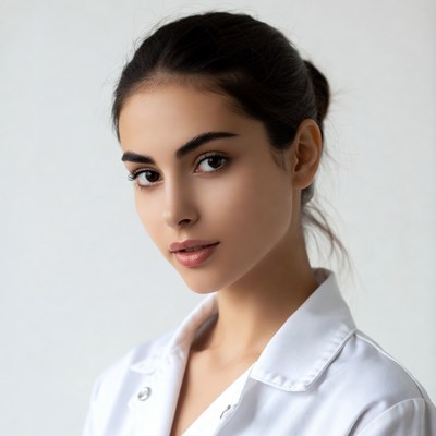Beautiful woman in white coat