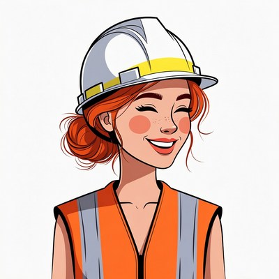 Smiling Woman in Hard Hat and Vest