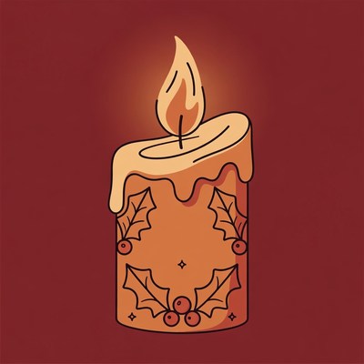 Holly Christmas Candle Illustration