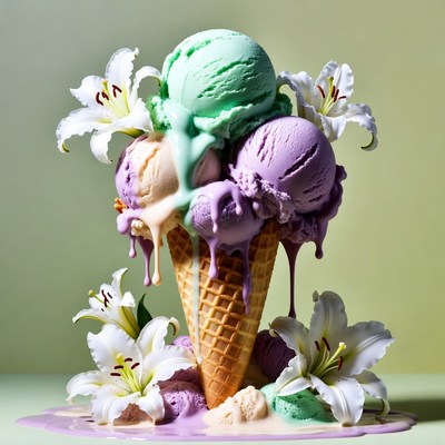 Ice Cream Cone with Lilies