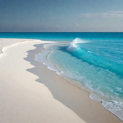 Turquoise Wave Crashing on White Sand Beach