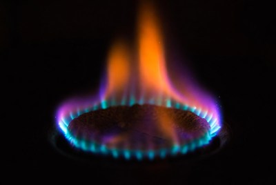 Blue gas stove flame burning