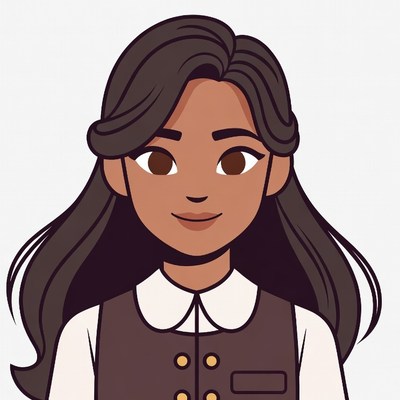 Smiling girl in brown pinafore vest