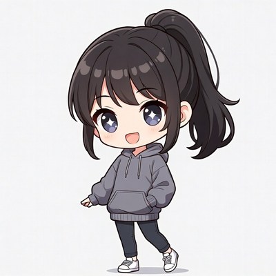 Cute anime girl in hoodie walking