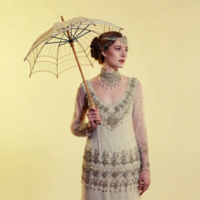 Woman holding vintage umbrella