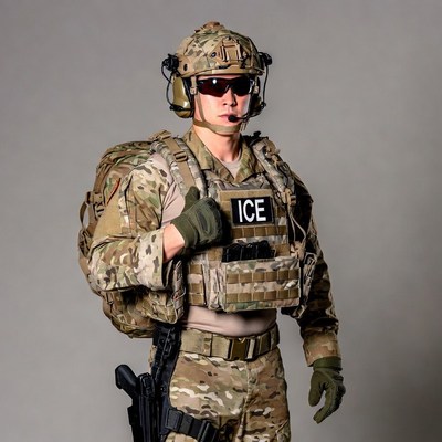 ICE Agent in Camouflage Gear