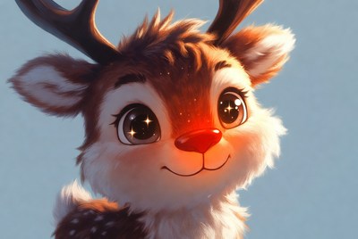 Cute Cartoon Reindeer with Red Nose