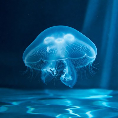 Glowing Blue Jellyfish in Dark Water