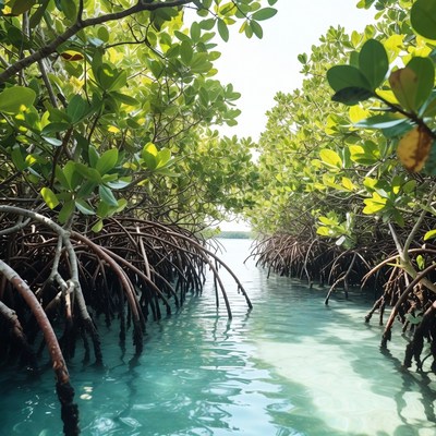 Mangrove Trees Over Turquoise Water