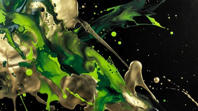 Green and Gold Abstract Paint Splatter