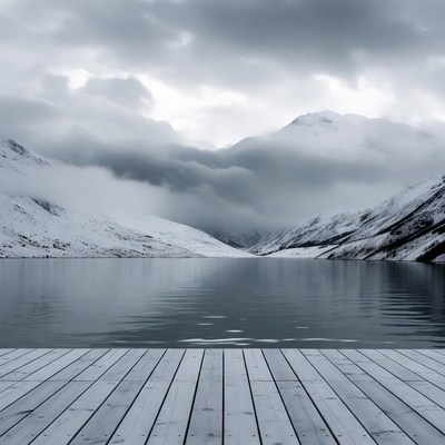 Snowy Mountains Lake Wooden Pier