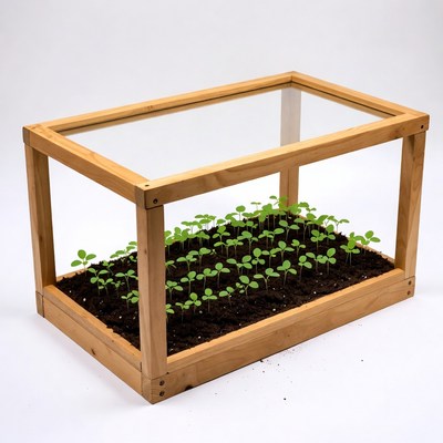 Wooden Mini Greenhouse with Seedlings