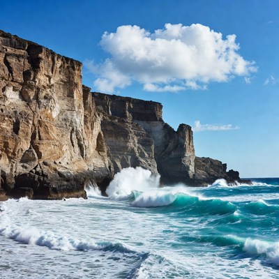 Ocean Waves Crashing Against Coastal Cliffs