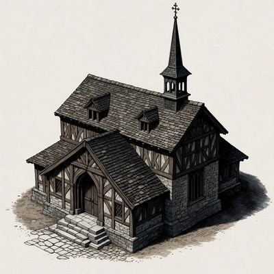Medieval Timber Church Illustration
