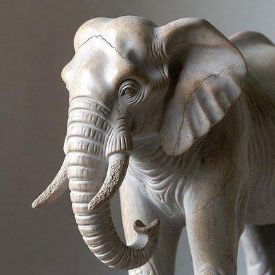 White Stone Elephant Sculpture