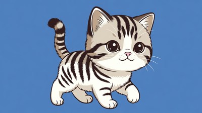 Cute tabby kitten walking illustration
