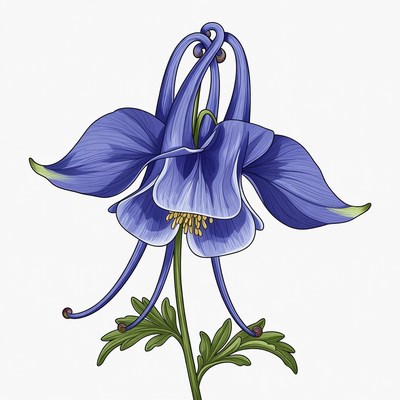 Blue Columbine Flower Illustration