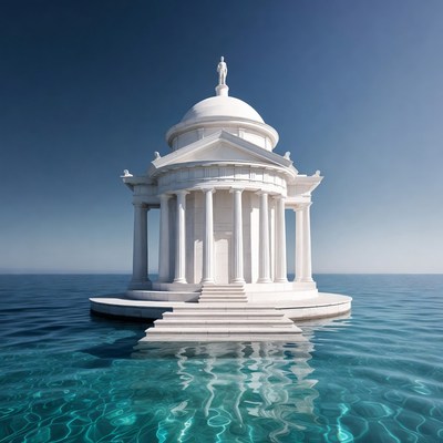 White Temple Floating on Ocean