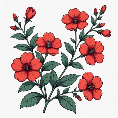 Red Hibiscus Flowers Illustration