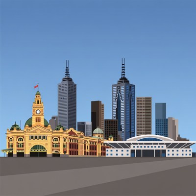 Melbourne Skyline with Flinders Street Station